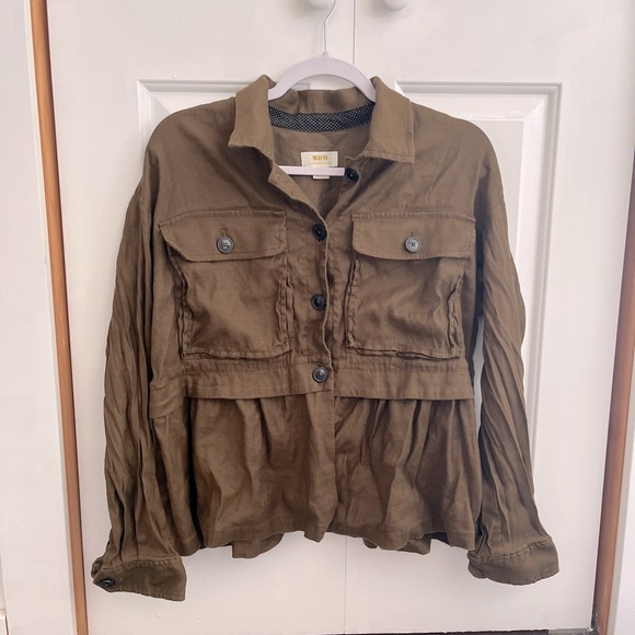 Maeve Flounced Utility Shirt Jacket - Picture 5 of 7